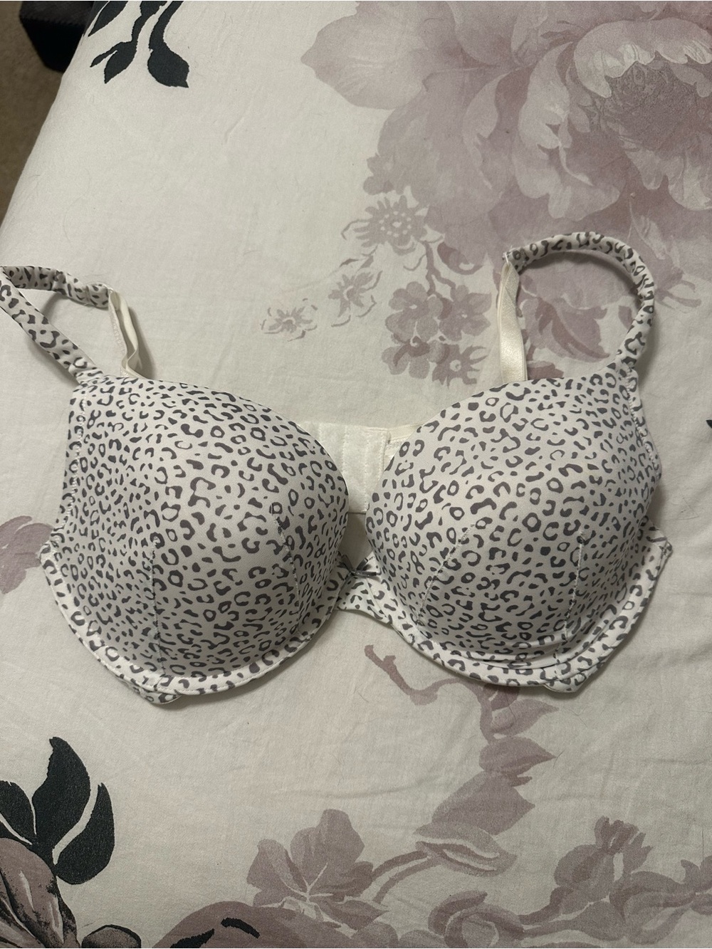 Cacique White and Gray Leopard Print Padded Bra